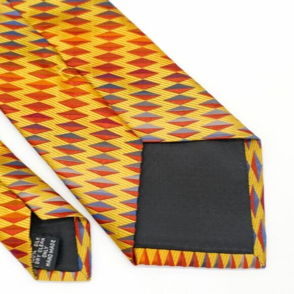 Jacobs Roberts LTD Yellow Red Blue Geometric Woven Silk Tie Wide‎ - Picture 5 of 6